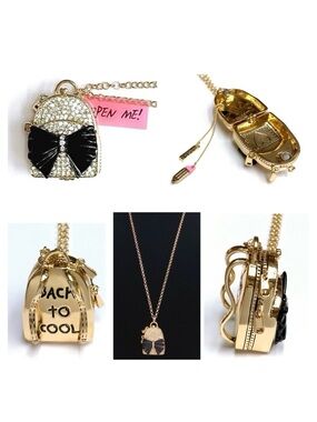NWT Betsey Johnson 💋 BACK TO COOL BACKPACK Gold Tone Rhinestone Long Necklace
